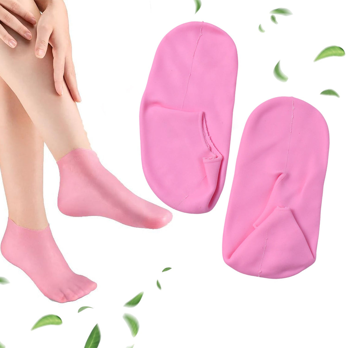 White and pink silicone moisturizing socks set for dry cracked feet Main image