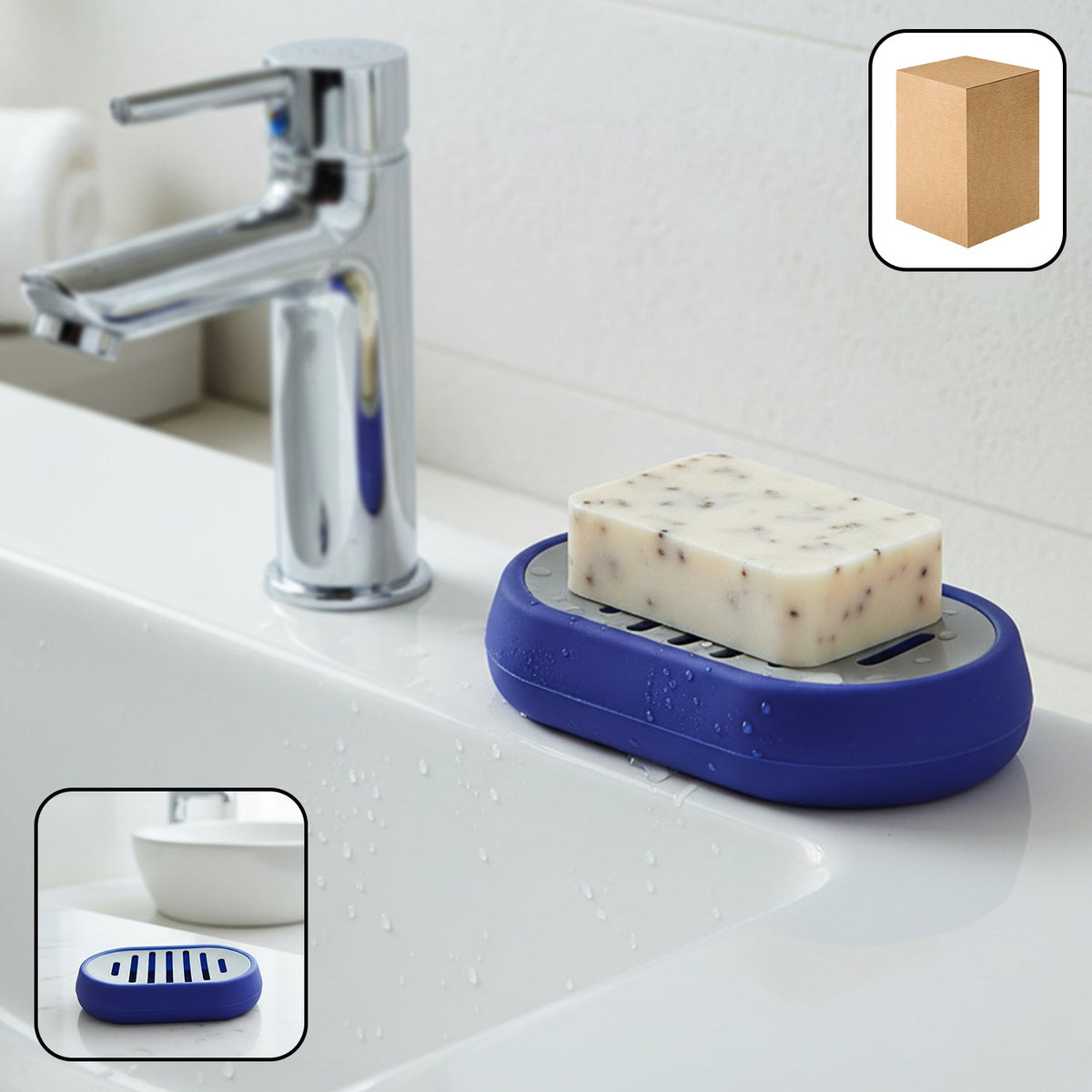Plastic soap holder tray with drainage slots, ideal for bathroom sink Main image