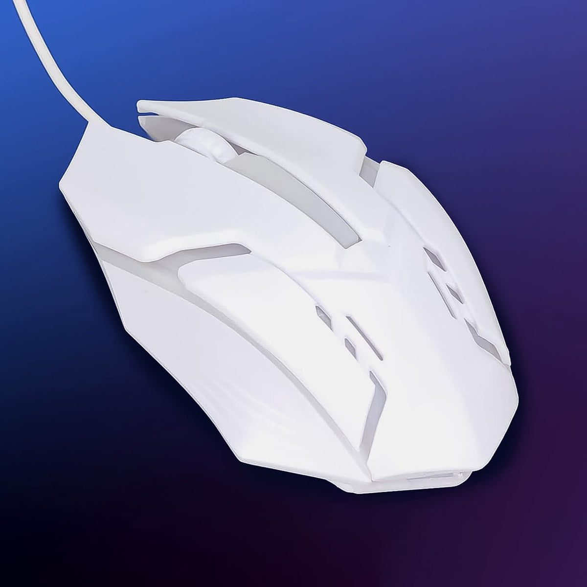 Ergonomic wired gaming mouse from Indo Glow, showcasing its sleek design with vibrant RGB lighting. Main image