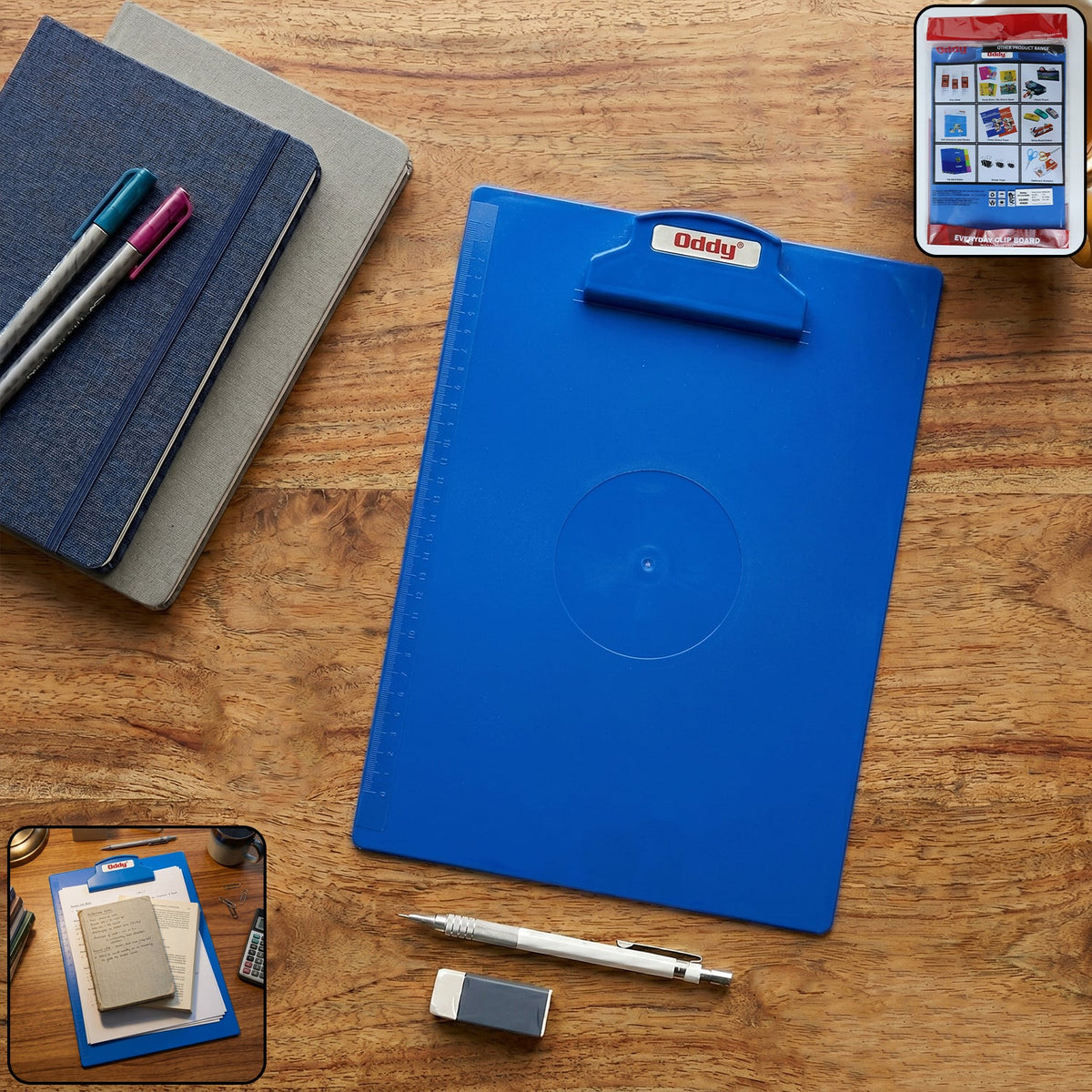 Blue plastic clipboard with secure metal clip for documents Main image