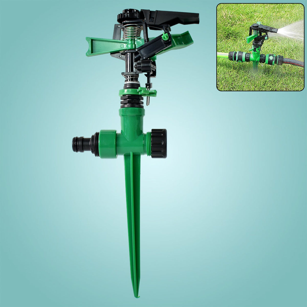 360-degree rotating garden impact sprinkler with spike base for wide lawn irrigation Main image