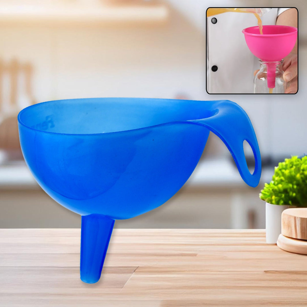 Food grade plastic funnel with a wide mouth for easy pouring in the kitchen. Main image