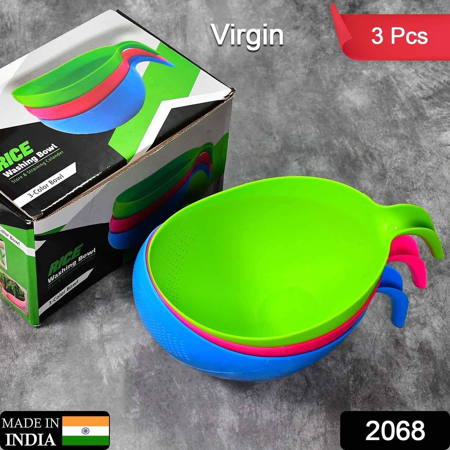 Rice Strainer Bowl Set – Thick Plastic 3pc with Handle | Vastate Secondary image
