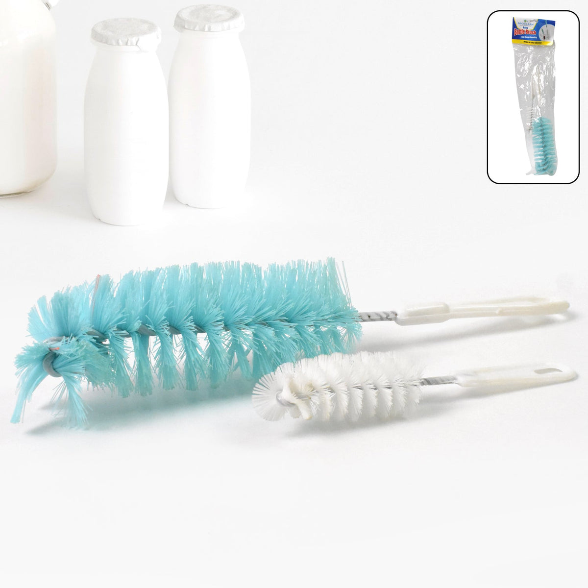 Long handle bottle cleaning brush with clear crystal handle, ideal for jars. Main image