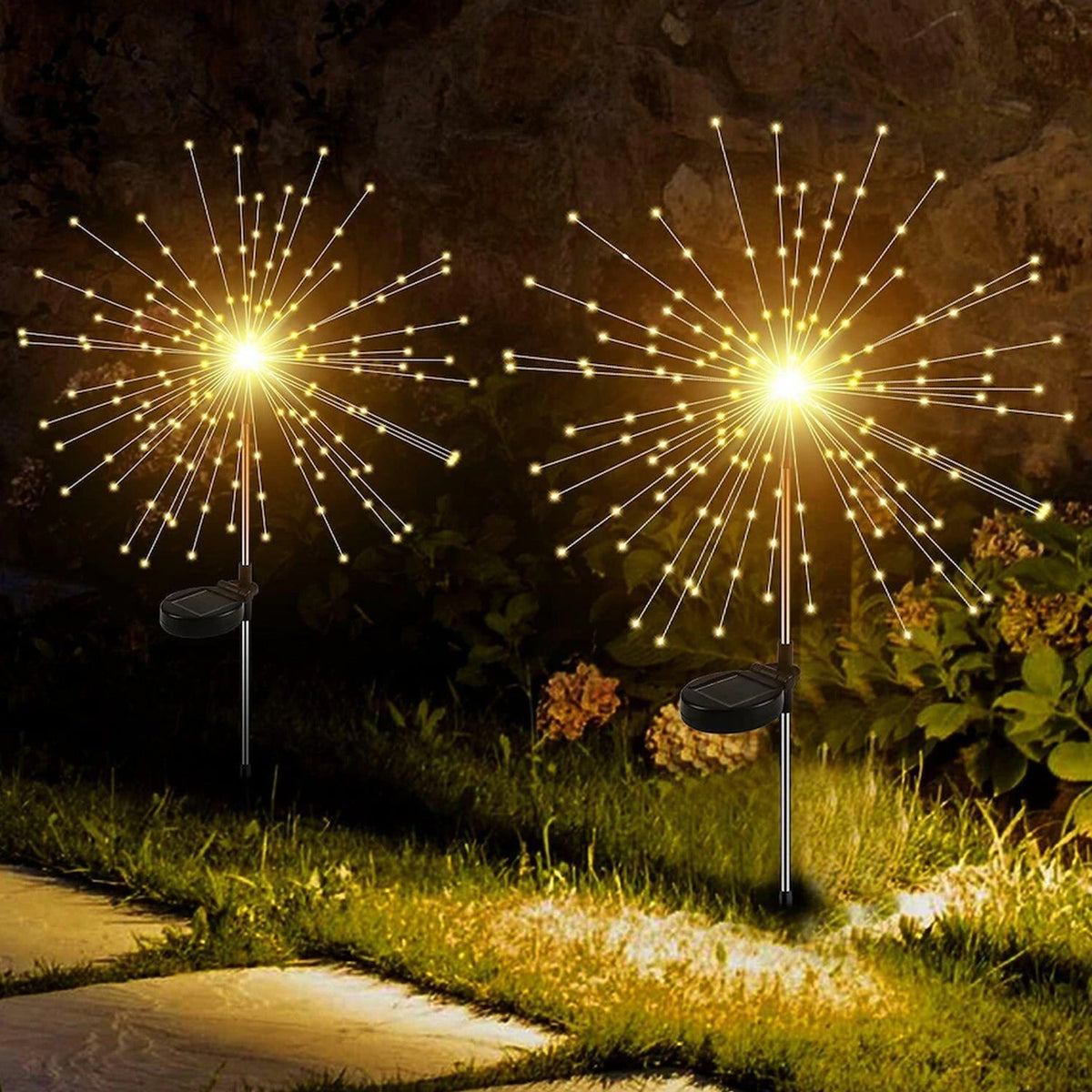 Decorative solar firework LED garden lights illuminating outdoor space Main image