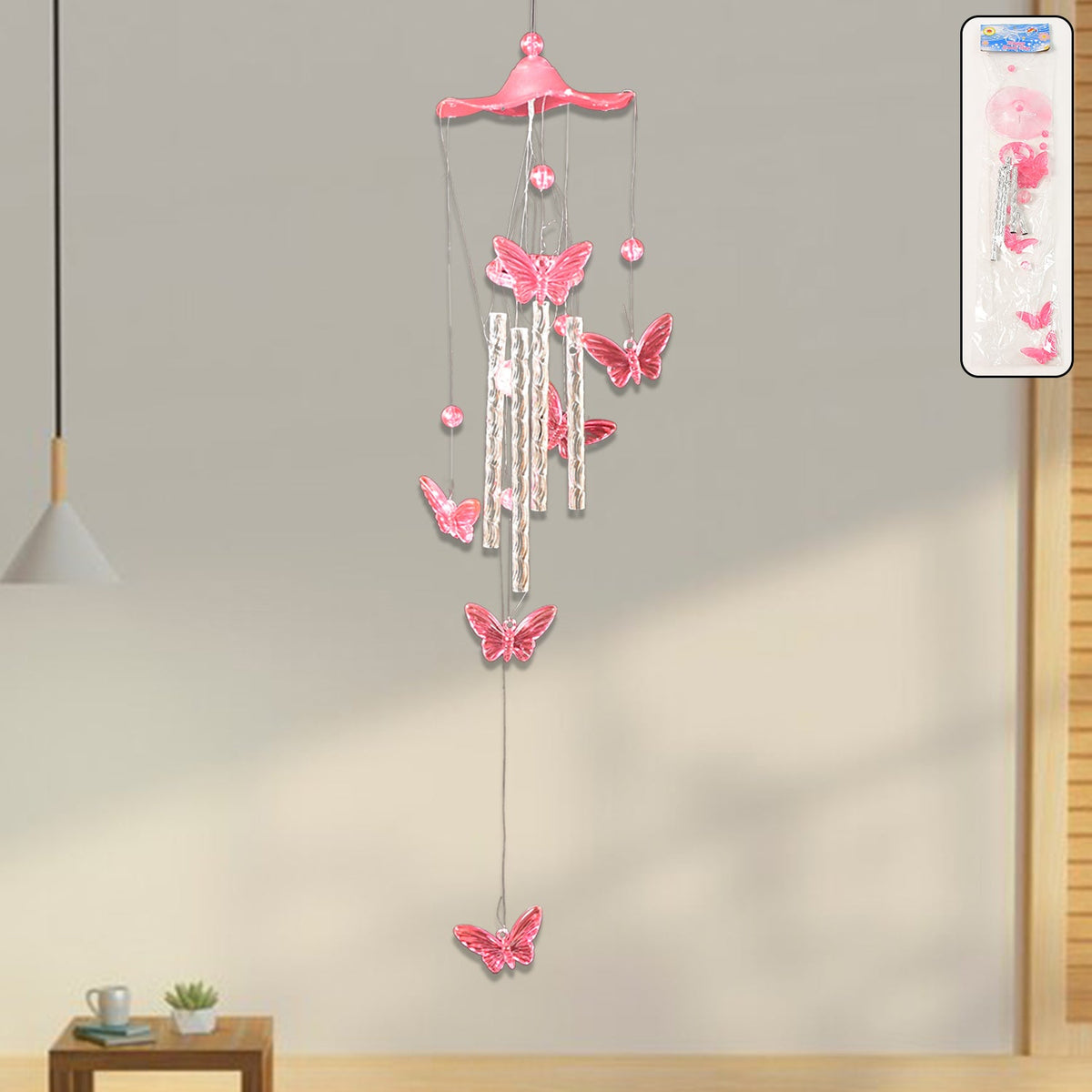 Butterfly Bell Wind Chime hanging outdoors with colourful butterfly design Main image