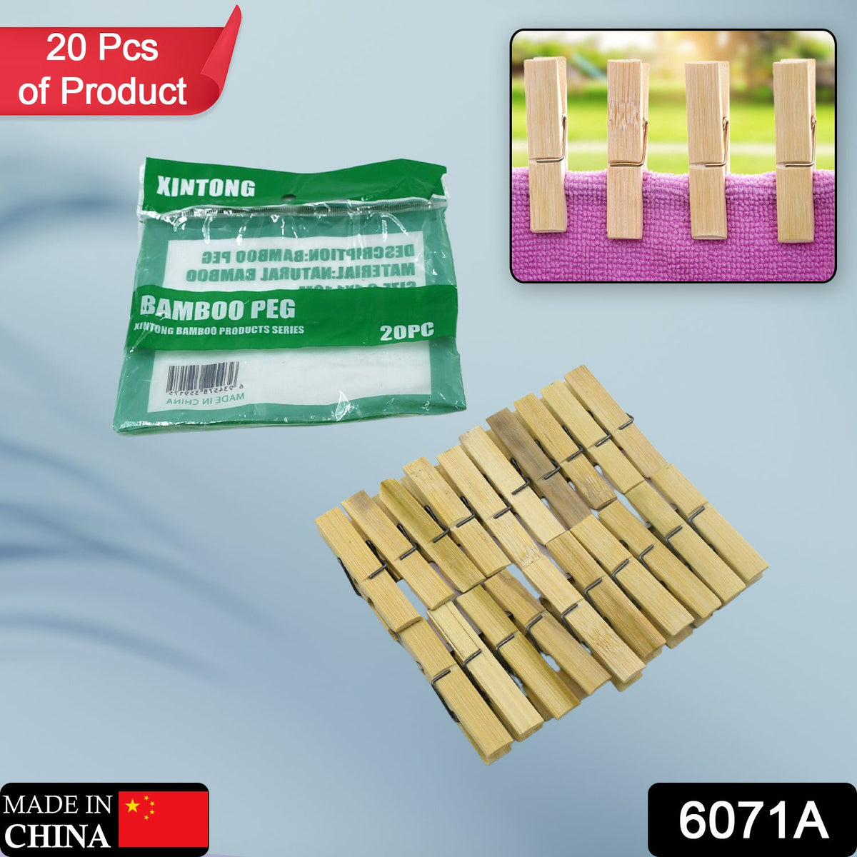 Wooden Clothespins, a set of 20, securely holding laundry on a clothesline. Main image