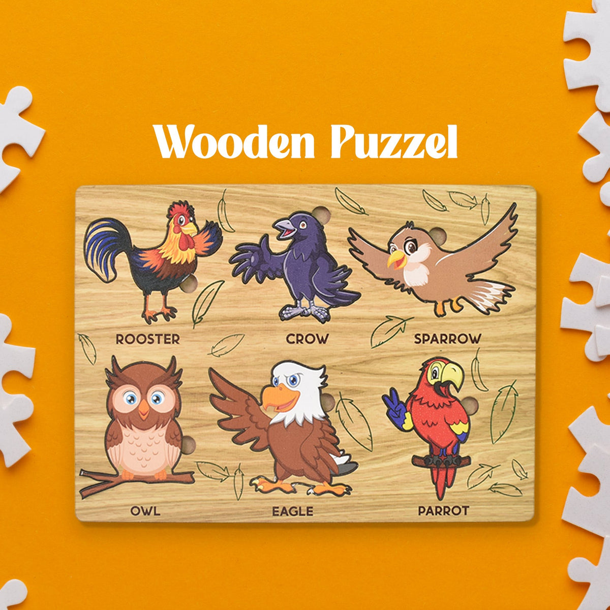 Wooden Bird Puzzle educational board with colourful bird pieces by Inventive Play. Main image