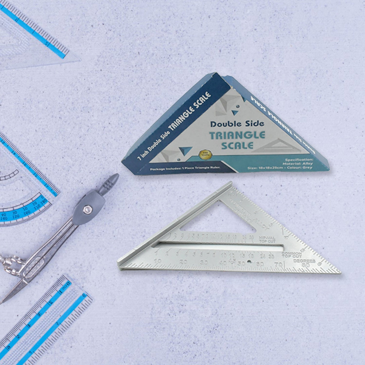 A BoltForce 45-degree triangle ruler with clear measurement markings on a workbench. Main image