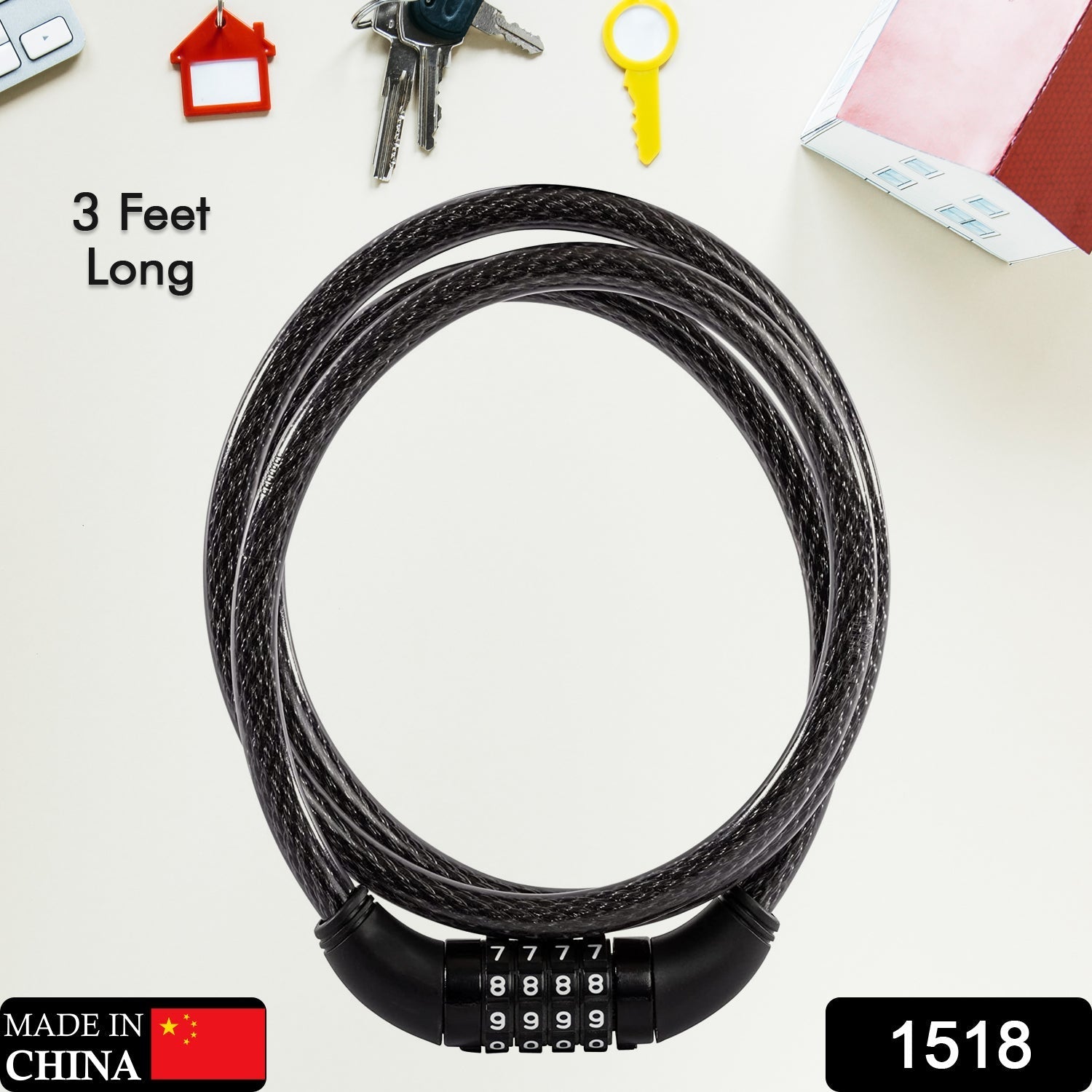 Bicycle Cable Lock – Heavy Duty 4-Dial Combination, Multi-Use | Safora Secondary image