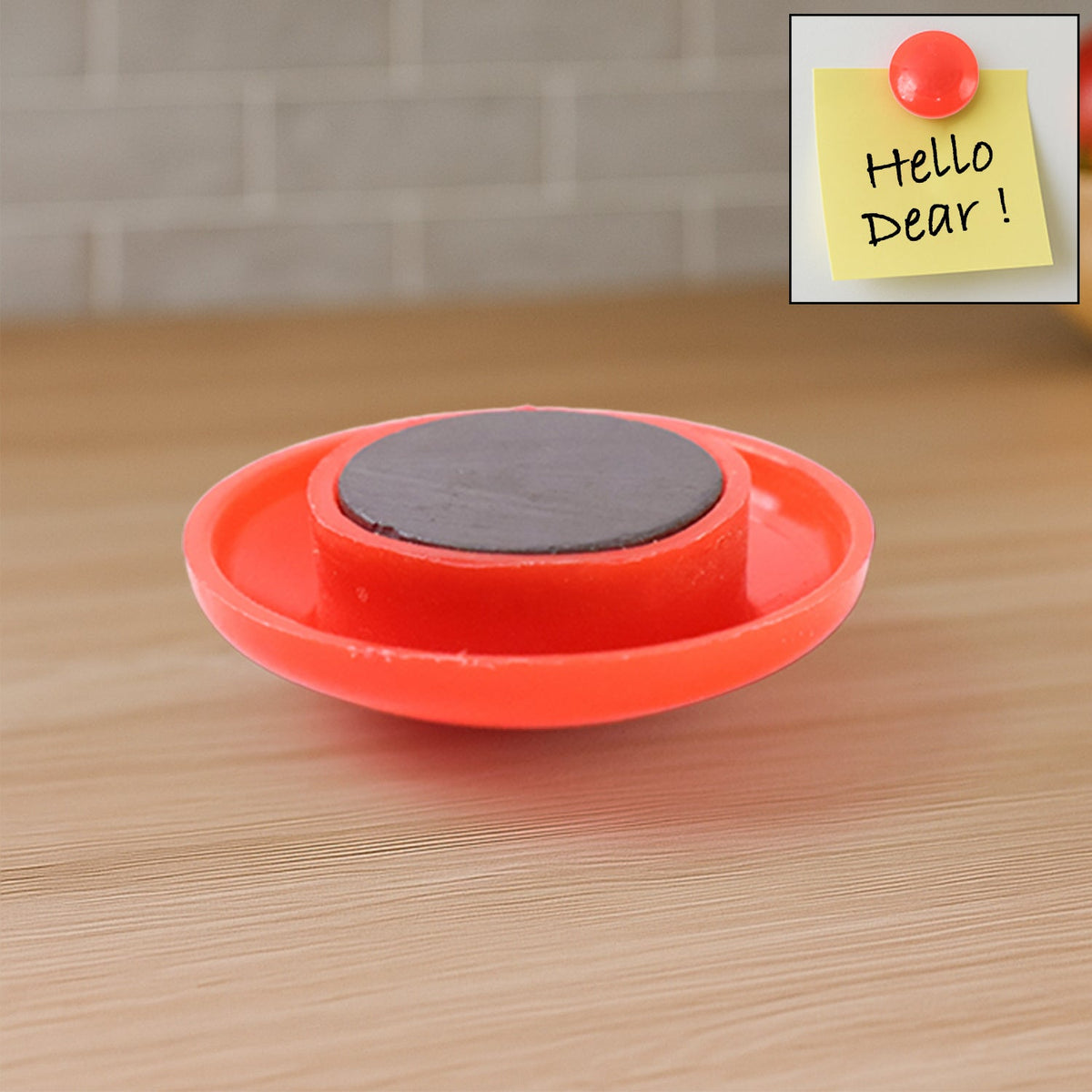 Red magnetic board button measuring 30mm diameter on whiteboard Main image