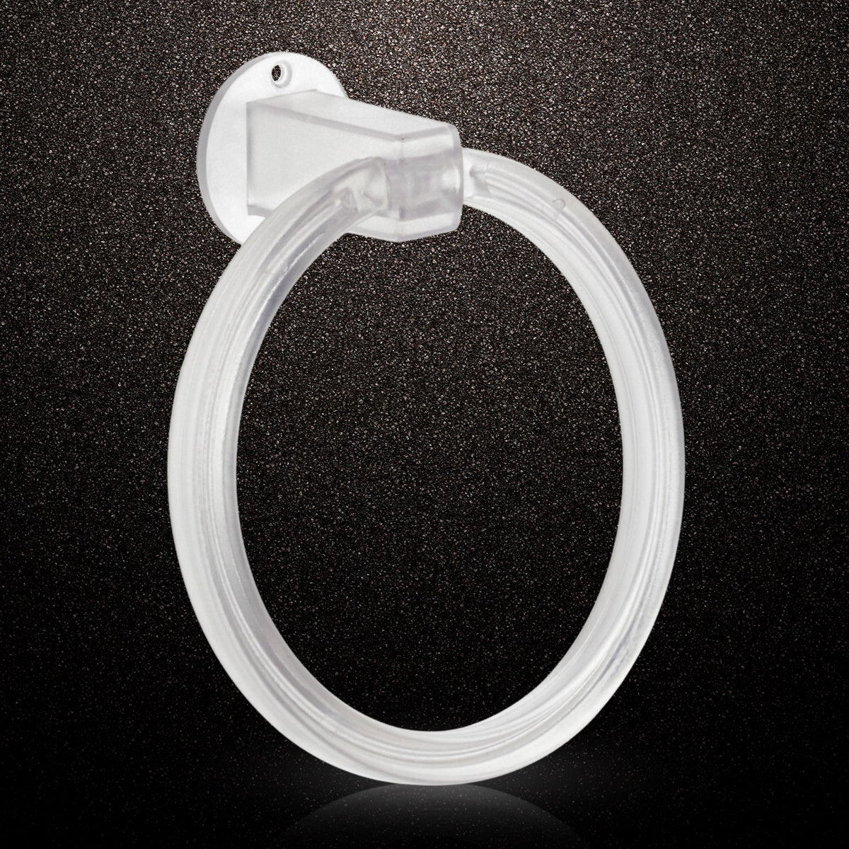 Clear ABS towel ring installed on a bathroom wall, holding a neatly folded white hand towel. Main image