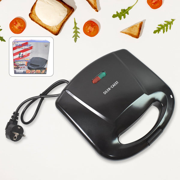 Dabster 2-slice sandwich maker with non-stick plates on a kitchen counter.