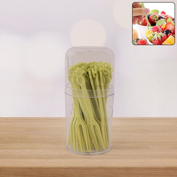 Jar of 50 plastic fruit forks for desserts and appetizers
