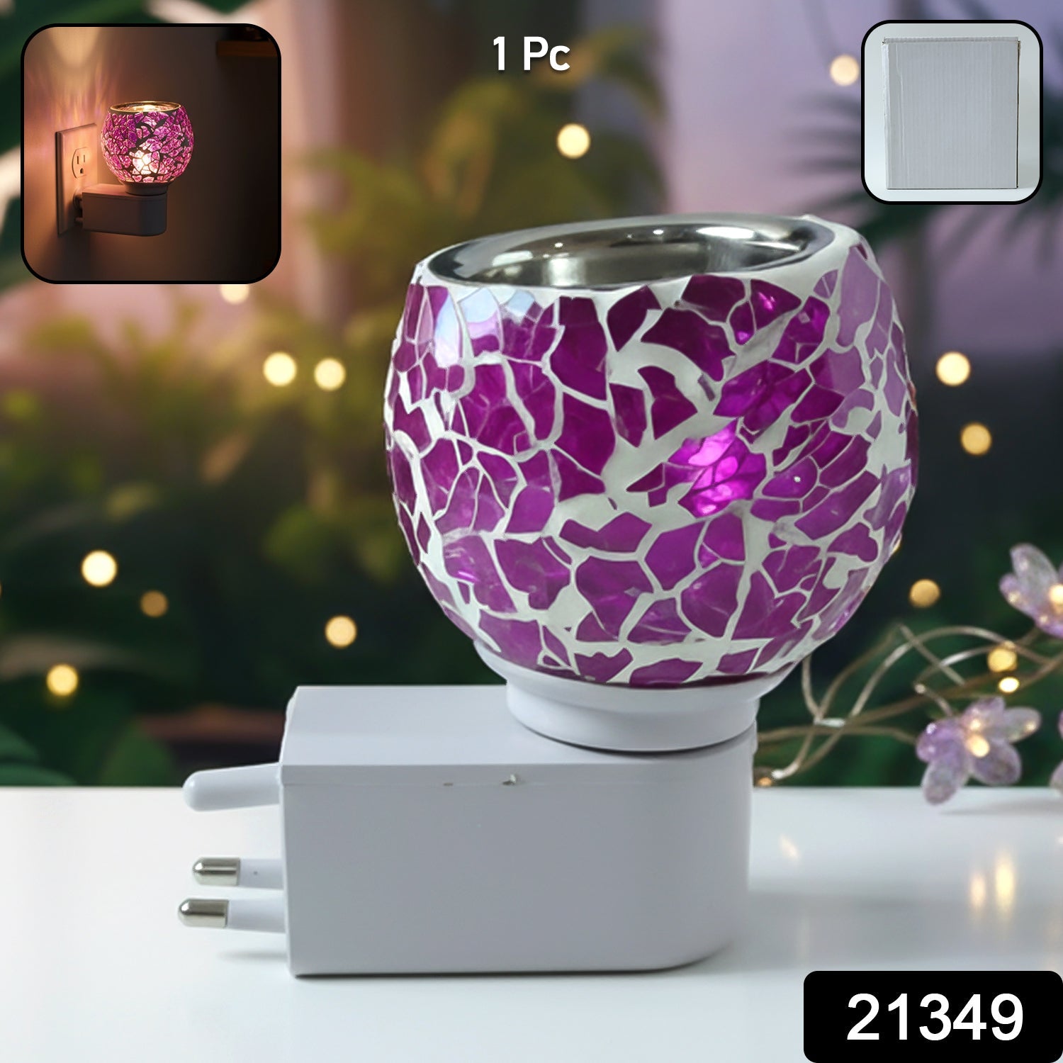 Plug-In Aroma Diffuser Lamp – Purple Mosaic Glass Night Light Secondary image