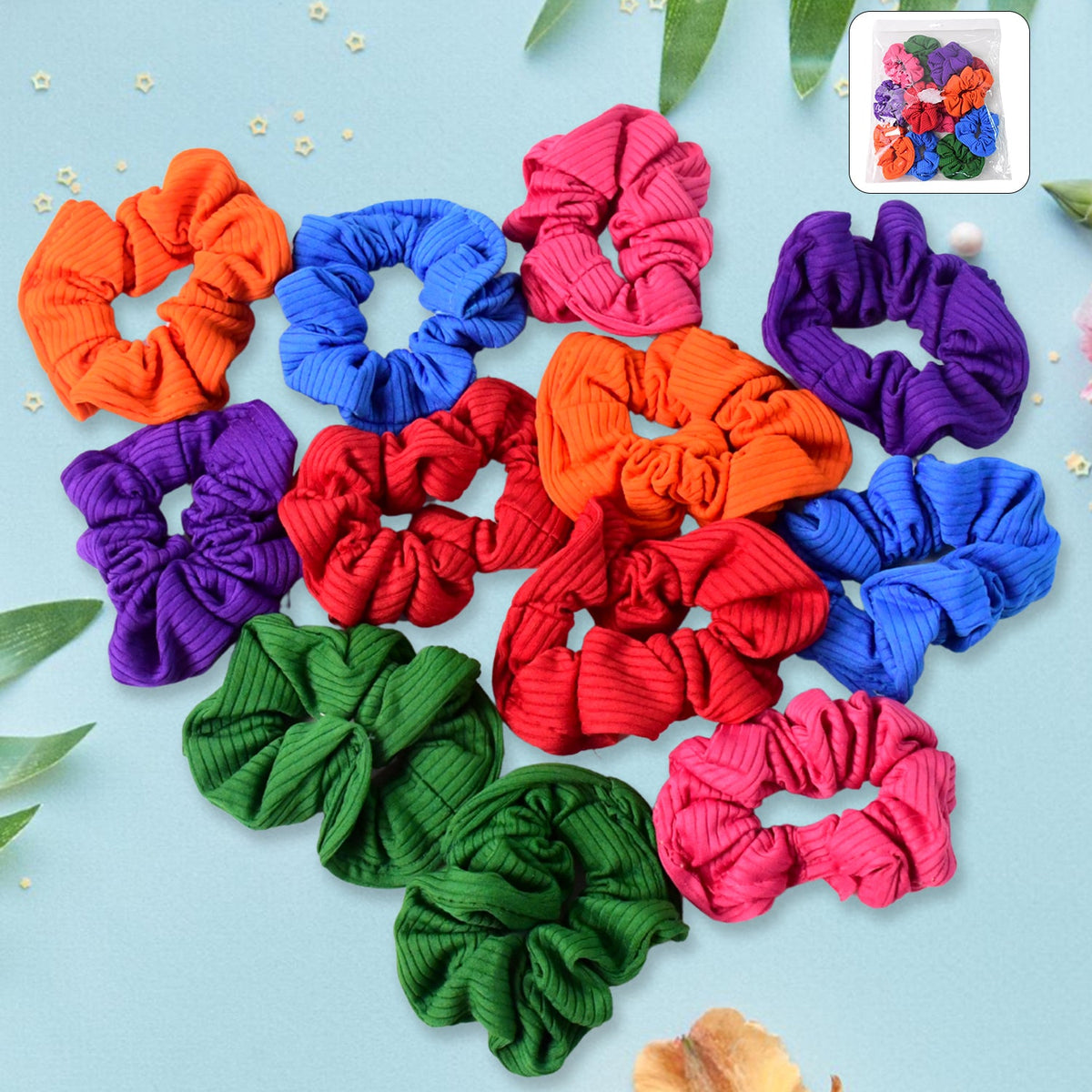 Set of 12 elastic hair bands in assorted colors for stylish hair accessories Main image