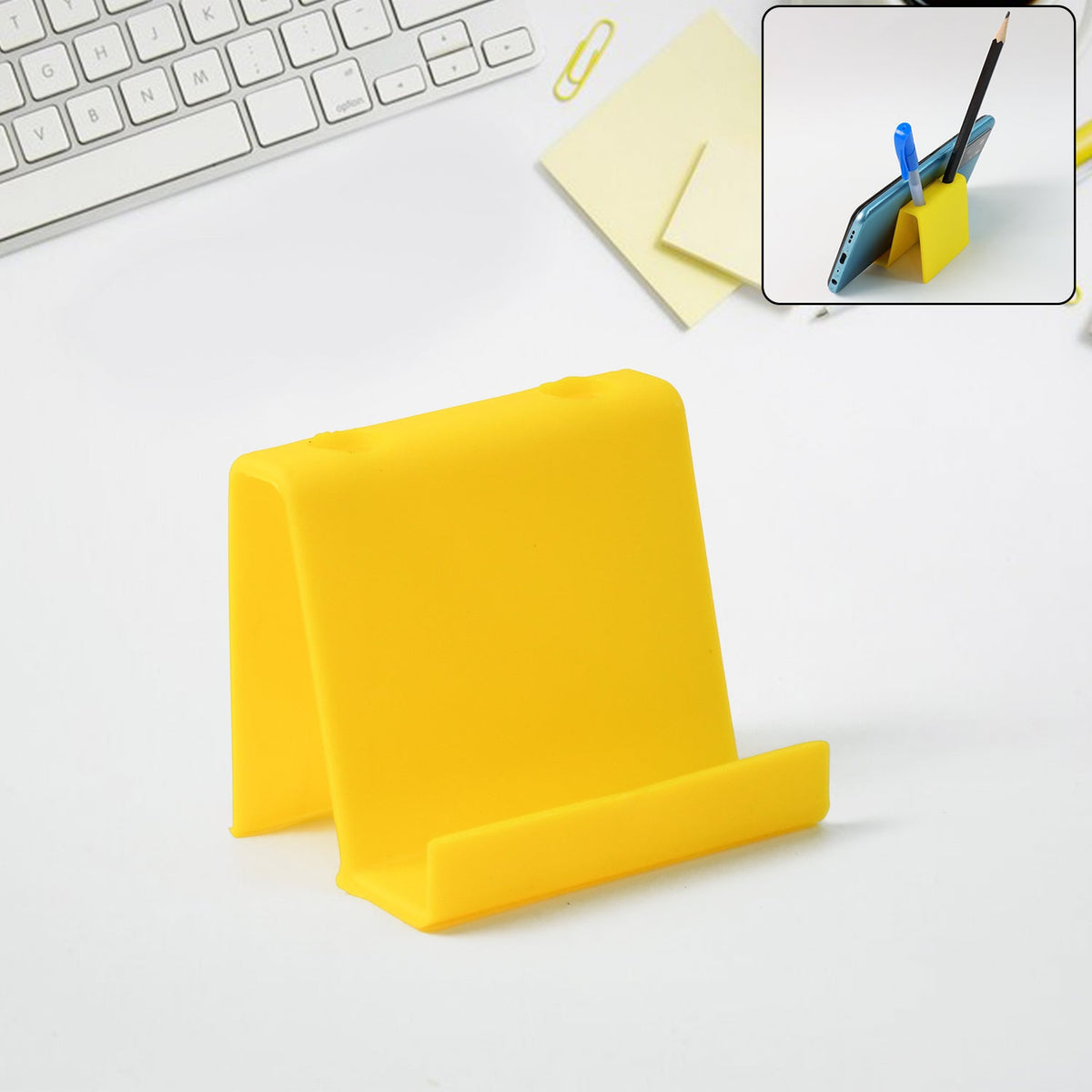 Colorful multifunctional plastic mobile phone stand with pen holder on desk Main image
