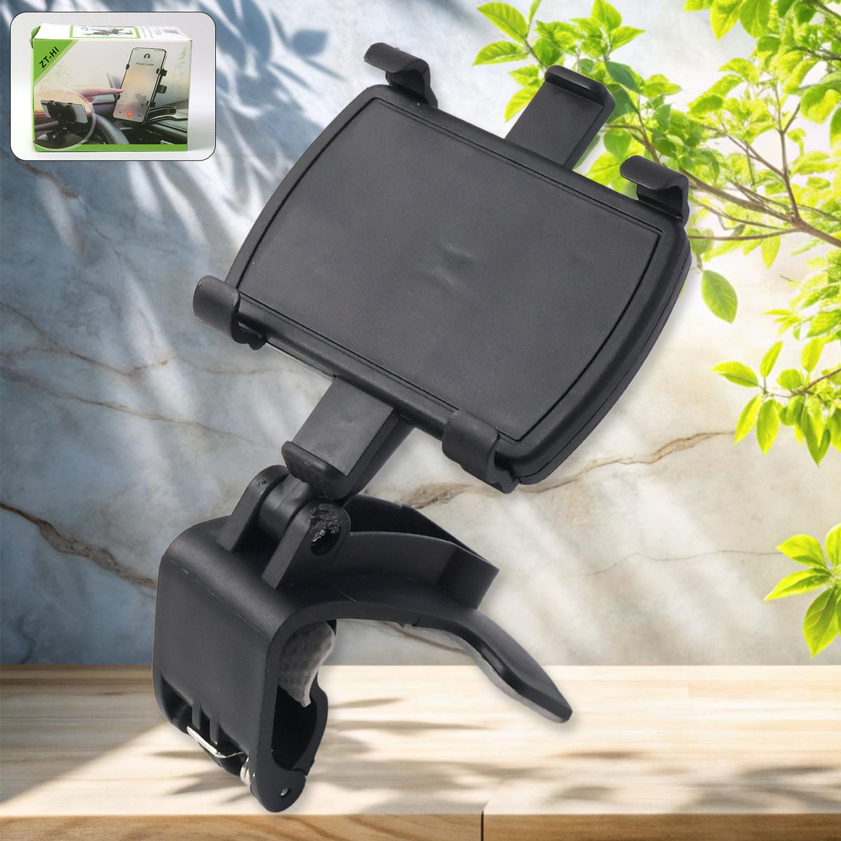 360-degree rotating car mobile phone holder securely mounted on dashboard Main image