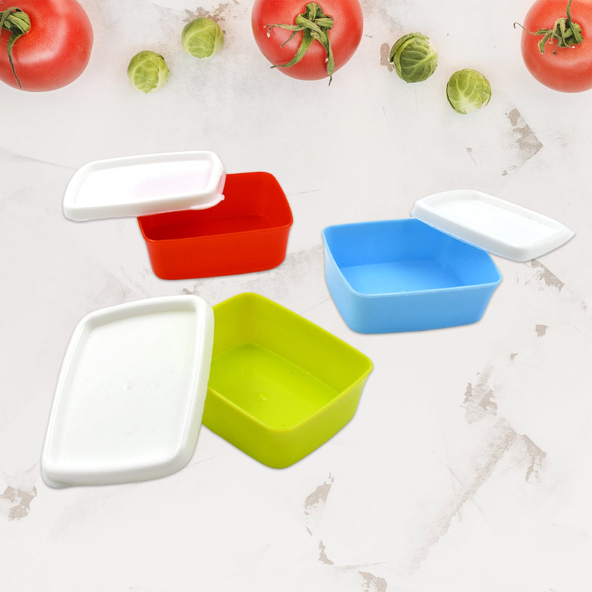 Vibrant 3-piece multicolor airtight food containers for kitchen storage. Main image