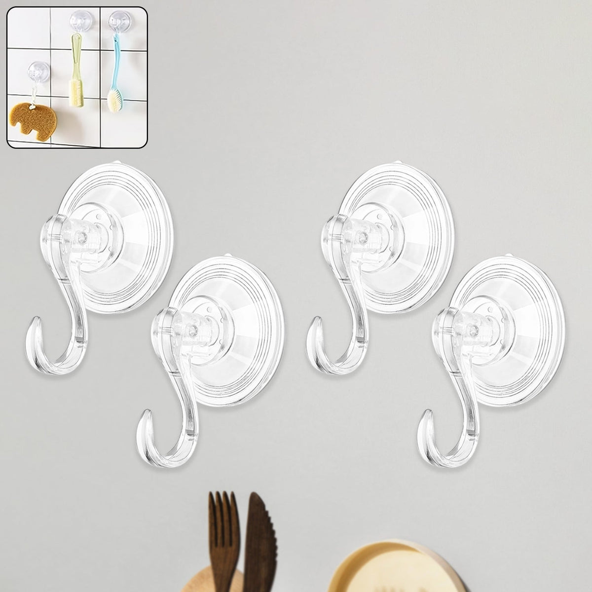 Plastic suction cup hook holding items firmly on smooth surfaces Main image