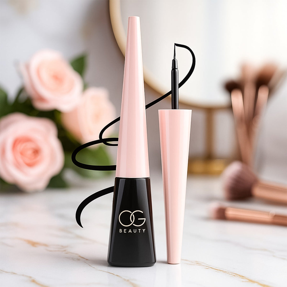Close-up of matte liquid eyeliner packaging with OG Beauty Mystic Eyeliner branding Main image