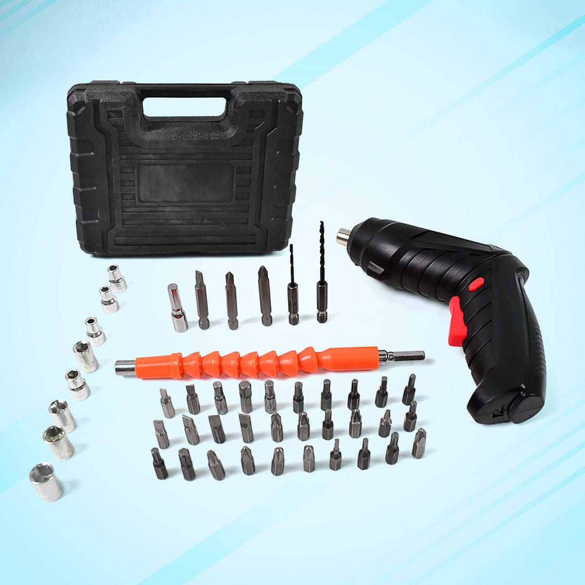 BoltForce Cordless Electric Screwdriver with 48-piece bit set and LED light. Main image