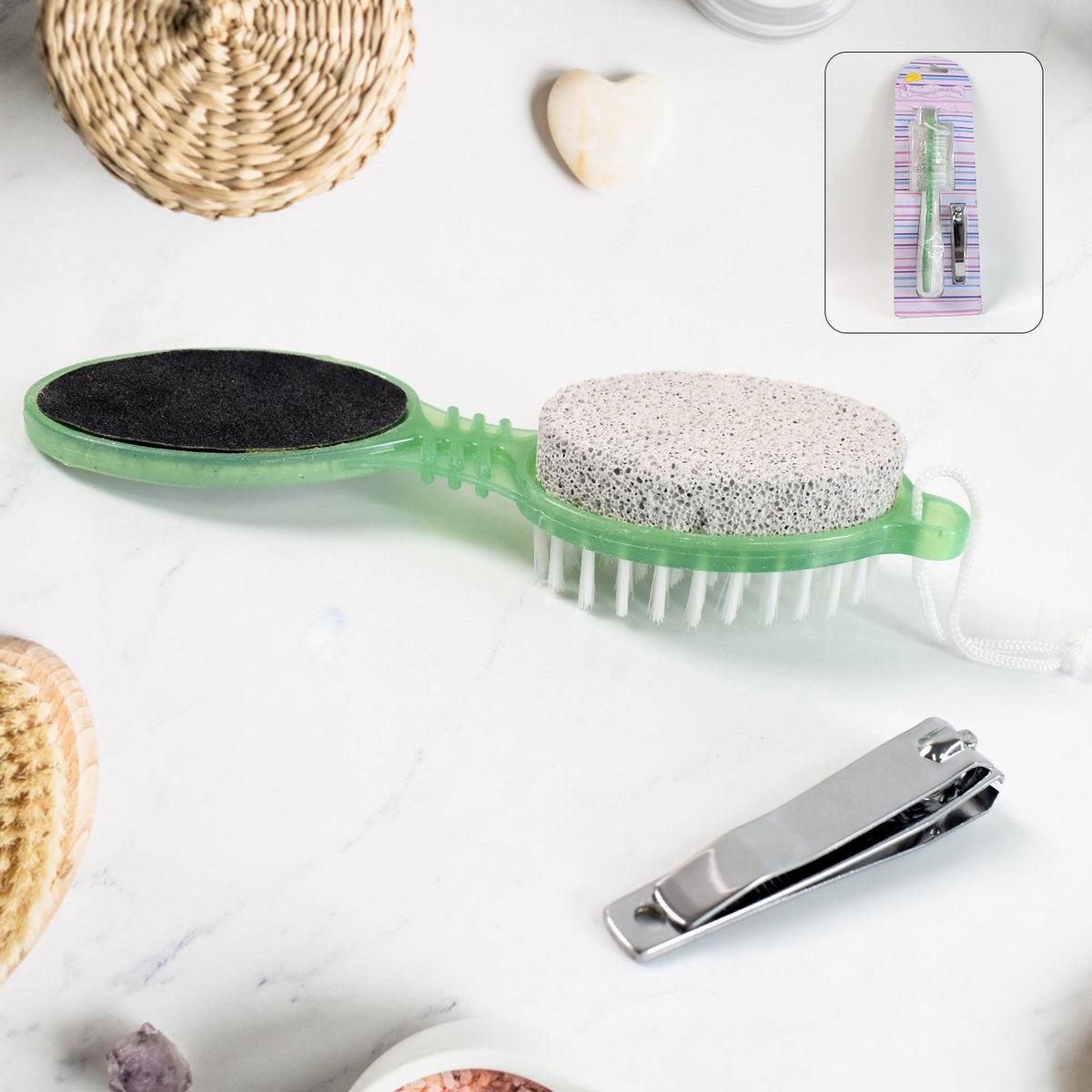 5-in-1 pedicure tool showing foot scrubber and nail cutter Main image