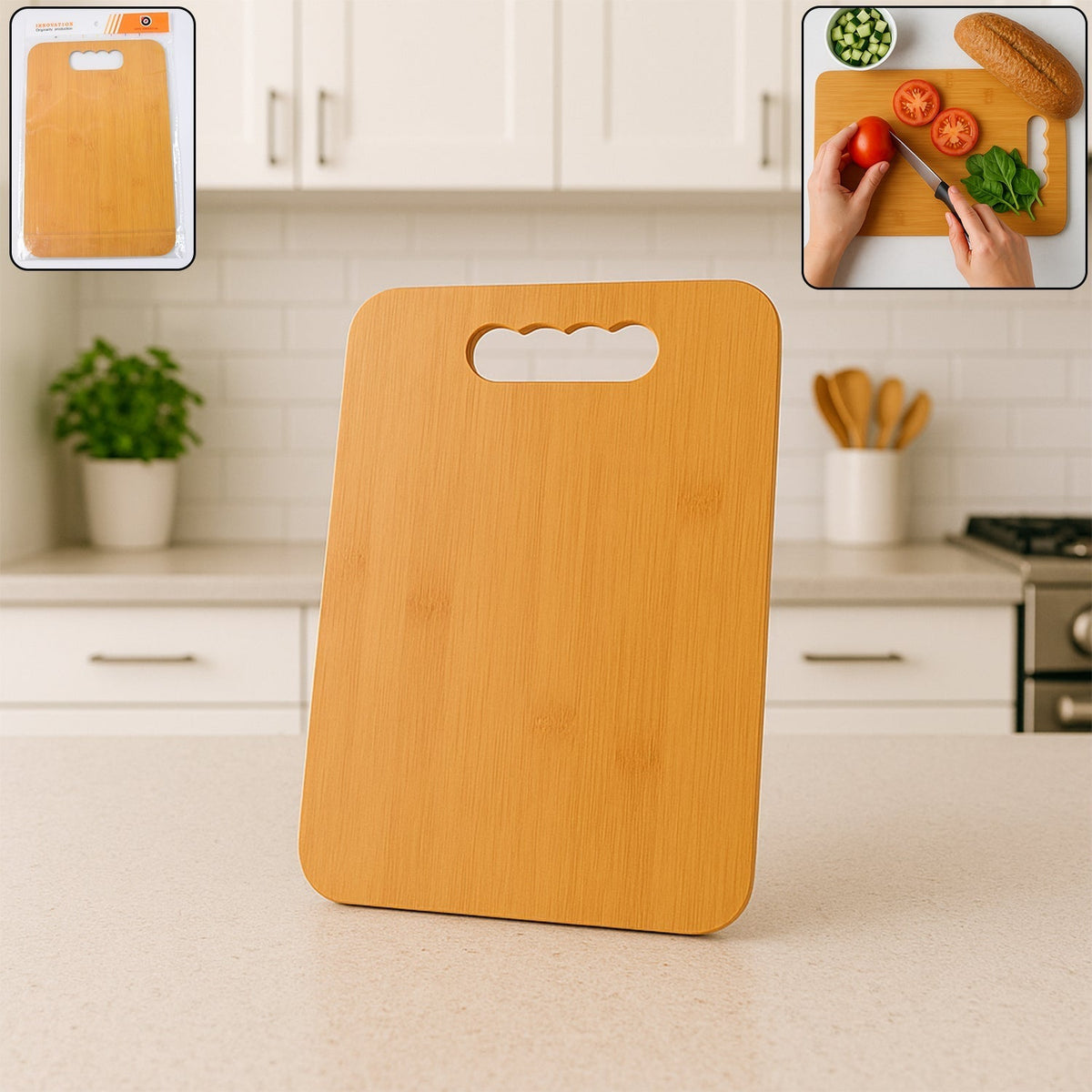Wooden chopping board with smooth natural surface ideal for vegetable cutting Main image