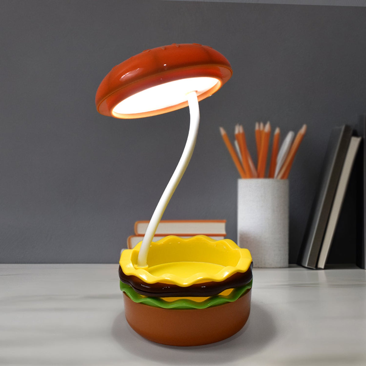 Compact burger LED night lamp in its folded position. Main image