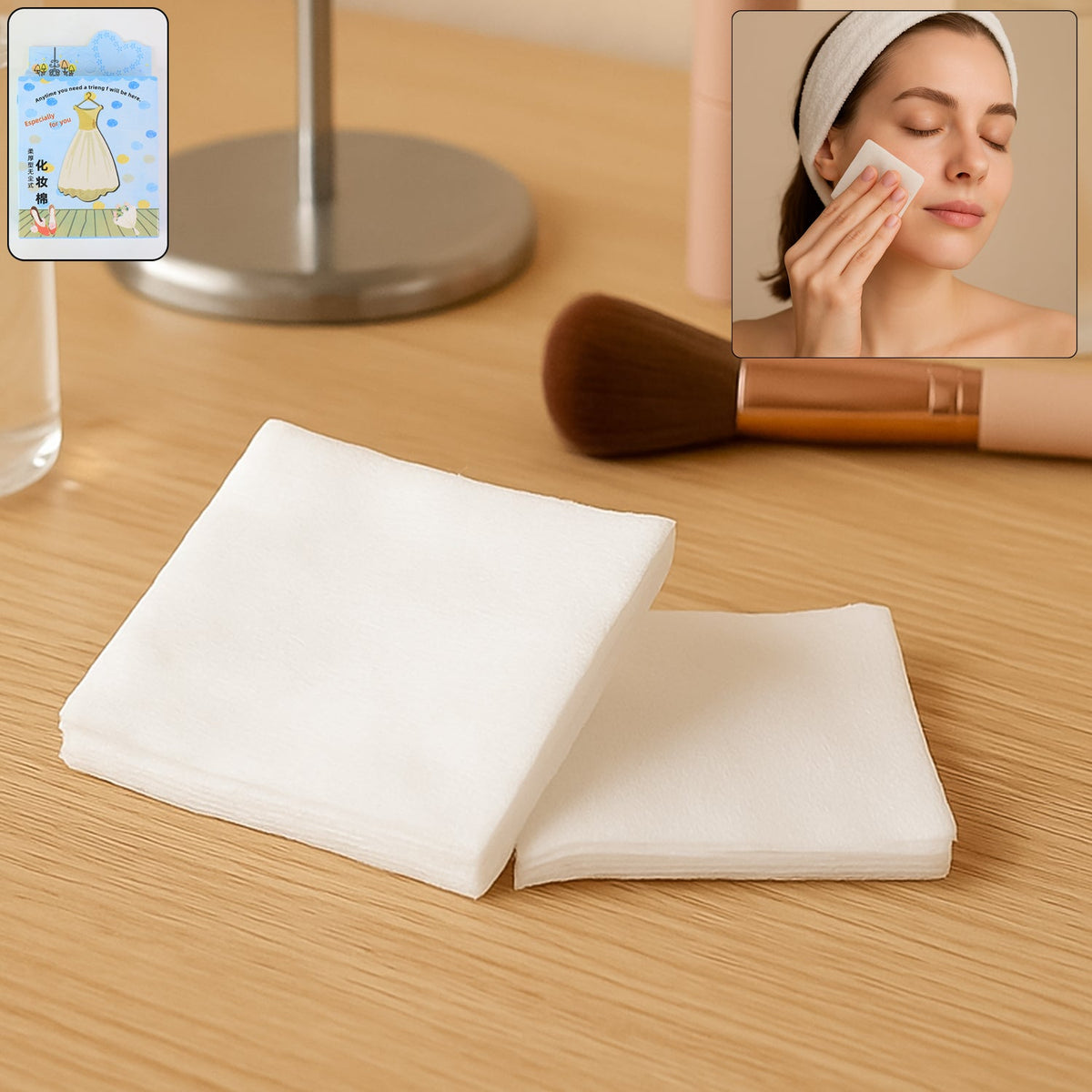 Pack of 40 soft cotton makeup remover pads by BeautyBare Main image
