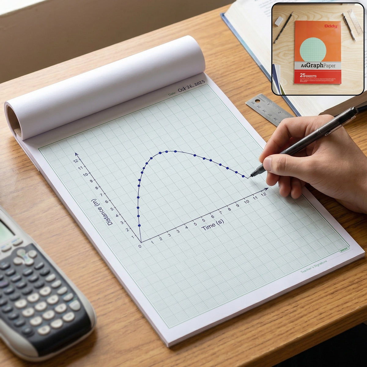 Oddy A4 Graph Paper Pad with 1mm square grid in use Main image