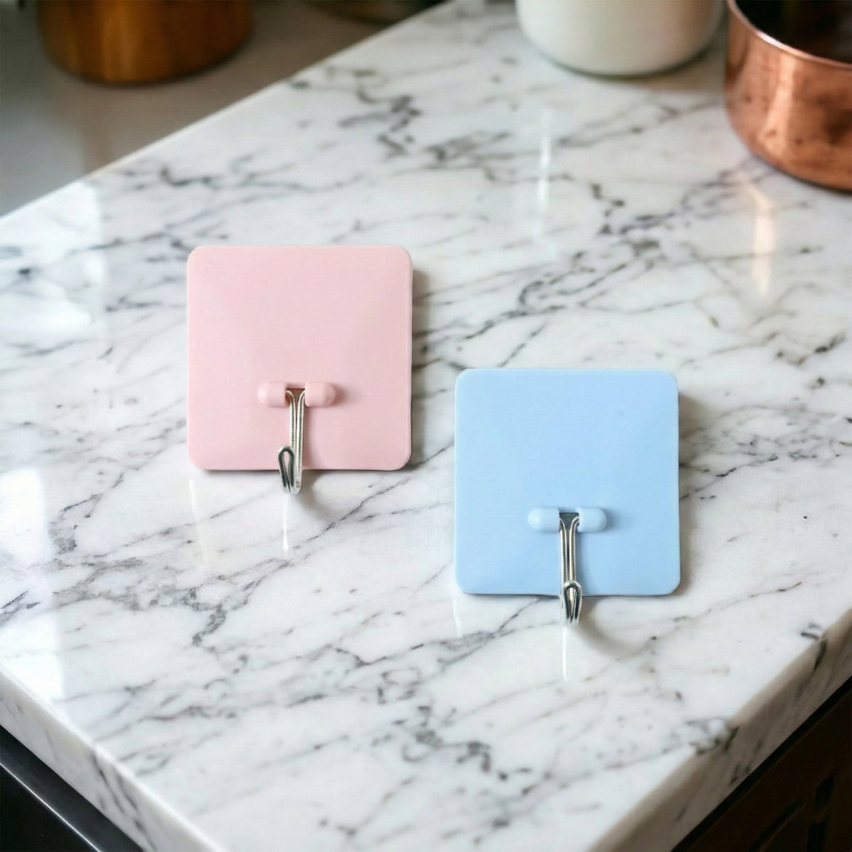 Self-adhesive wall utility hook with square base mounted on wall Main image