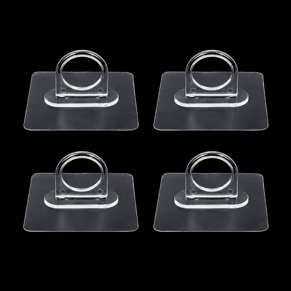 Adhesive plastic wall hook 4-piece set mounted on wall for home organisation