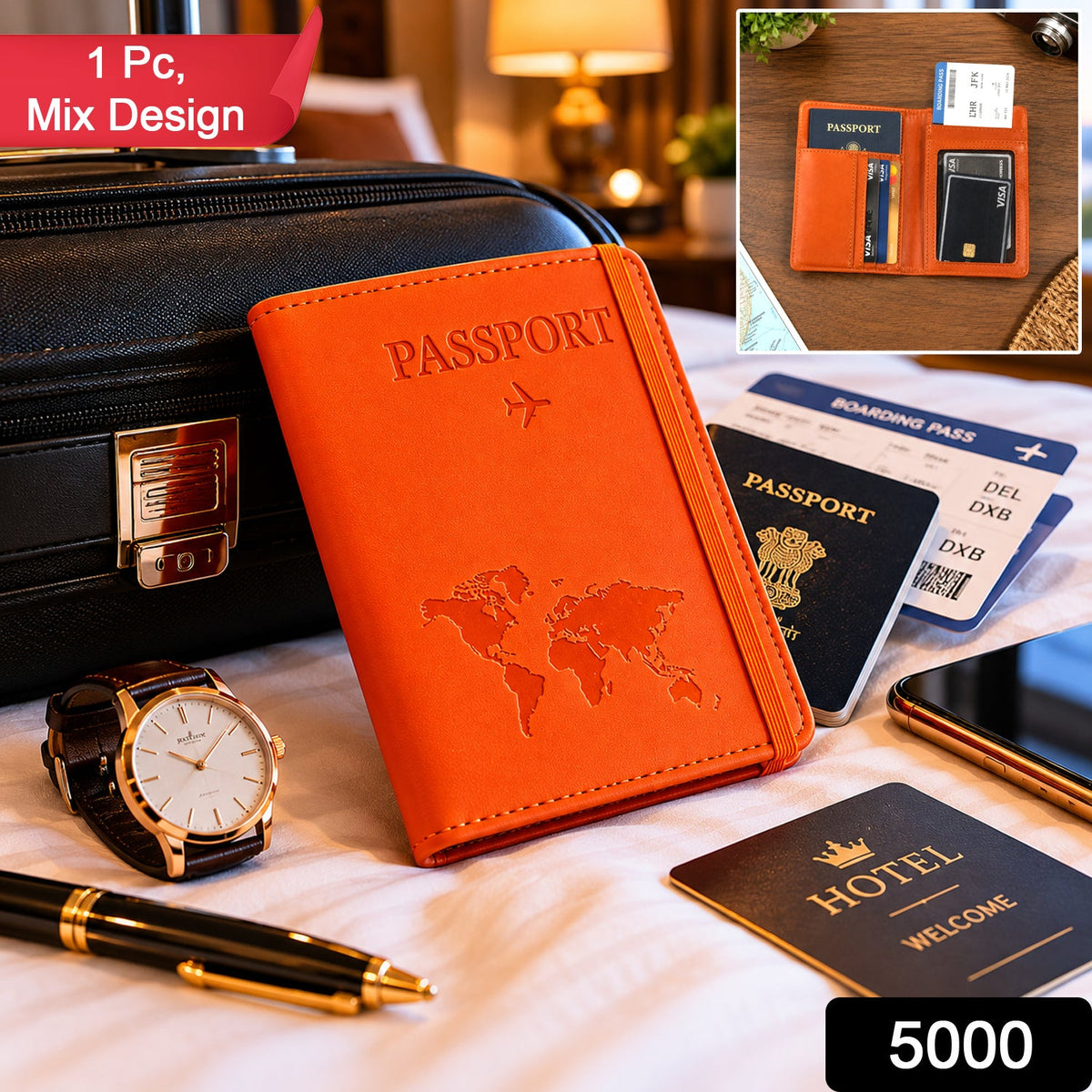 Compact PU leather travel passport holder with multiple compartments Main image