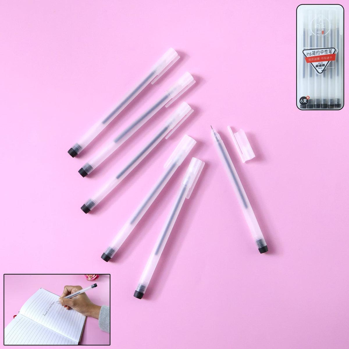 Black gel pen with transparent body for smooth writing Main image