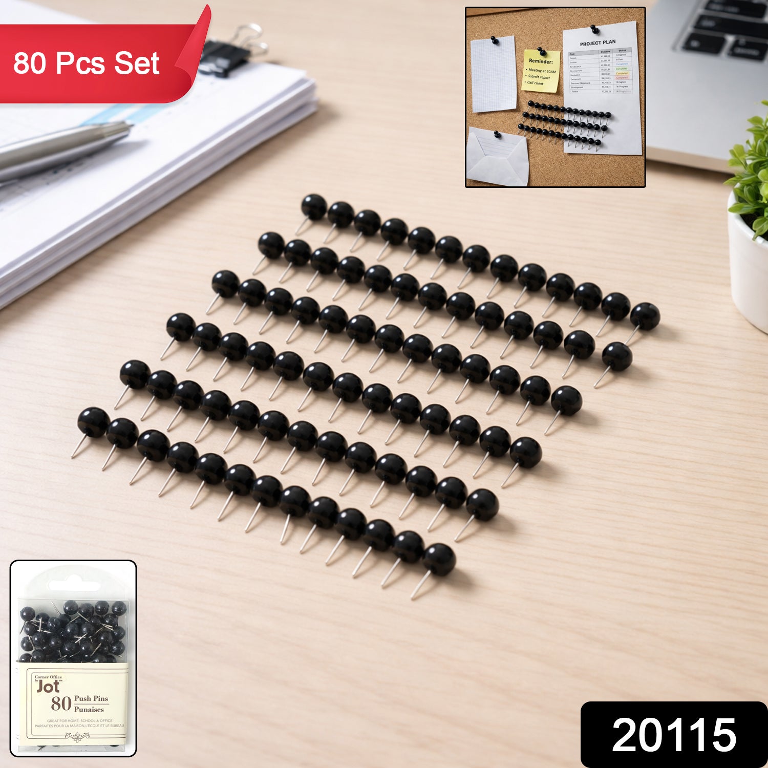 Round Head Push Pins – Strong Steel, Secure Pinning (80 Pieces) Secondary image