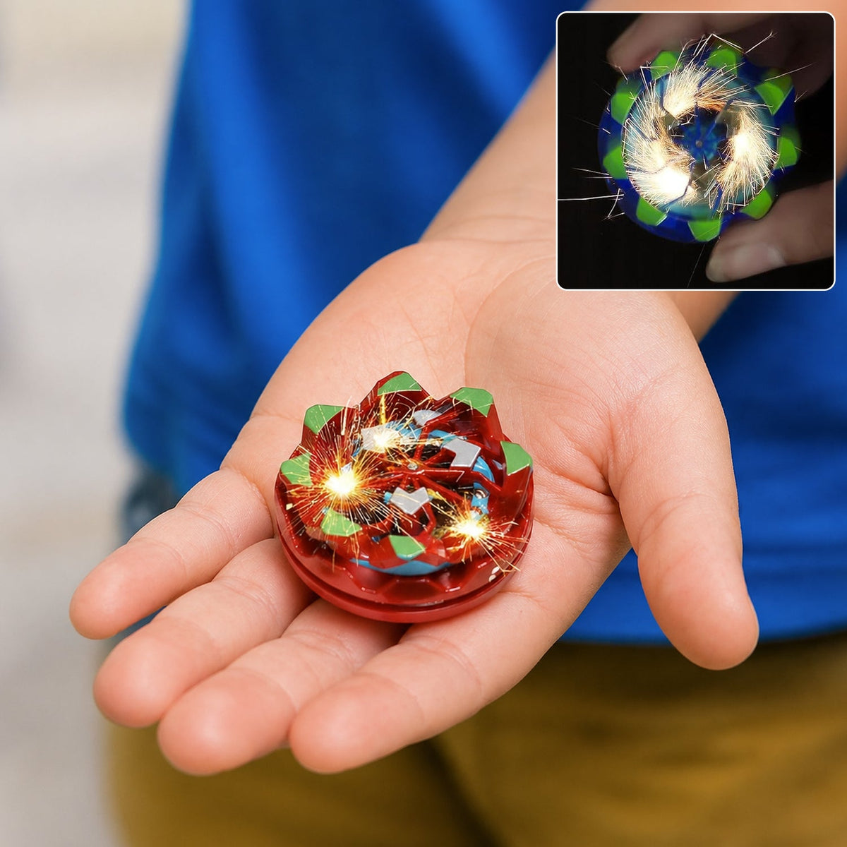 Spinning battle top toy with spark and light effects Main image