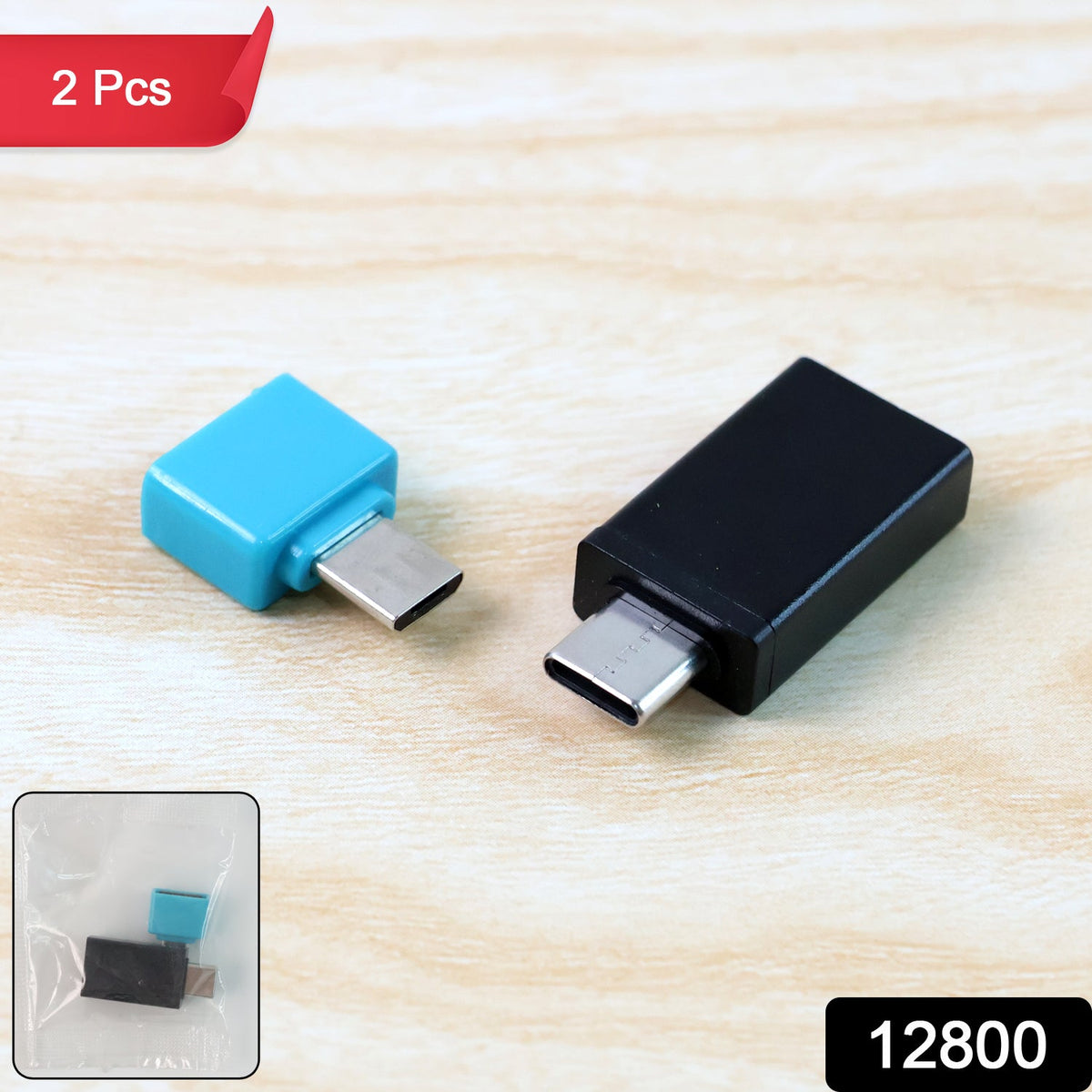 Two compact USB OTG adapters, one Type-C and one Micro USB, shown together. Main image