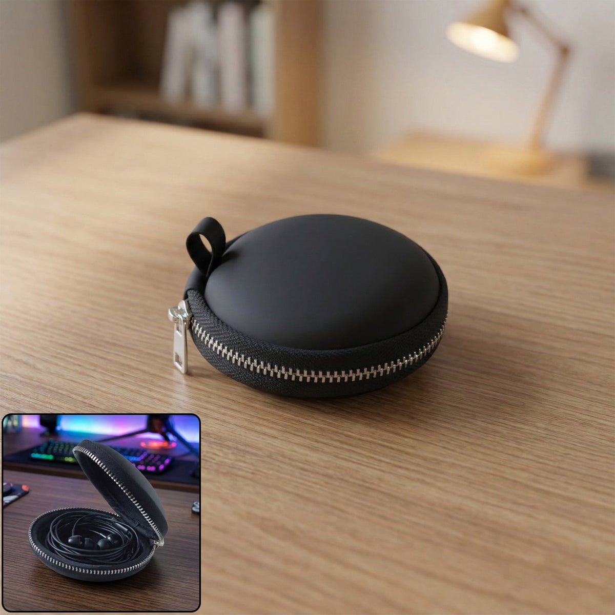 Compact hard shell earphone carrying case for travel and protection Main image
