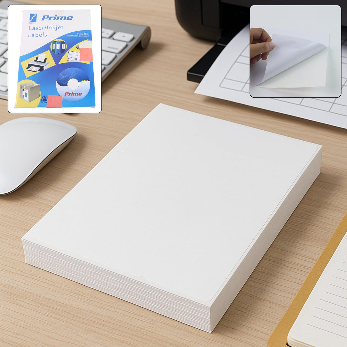 A4 Size self-adhesive printable label sheets pack with 100 white sheets compatible with various printers Main image