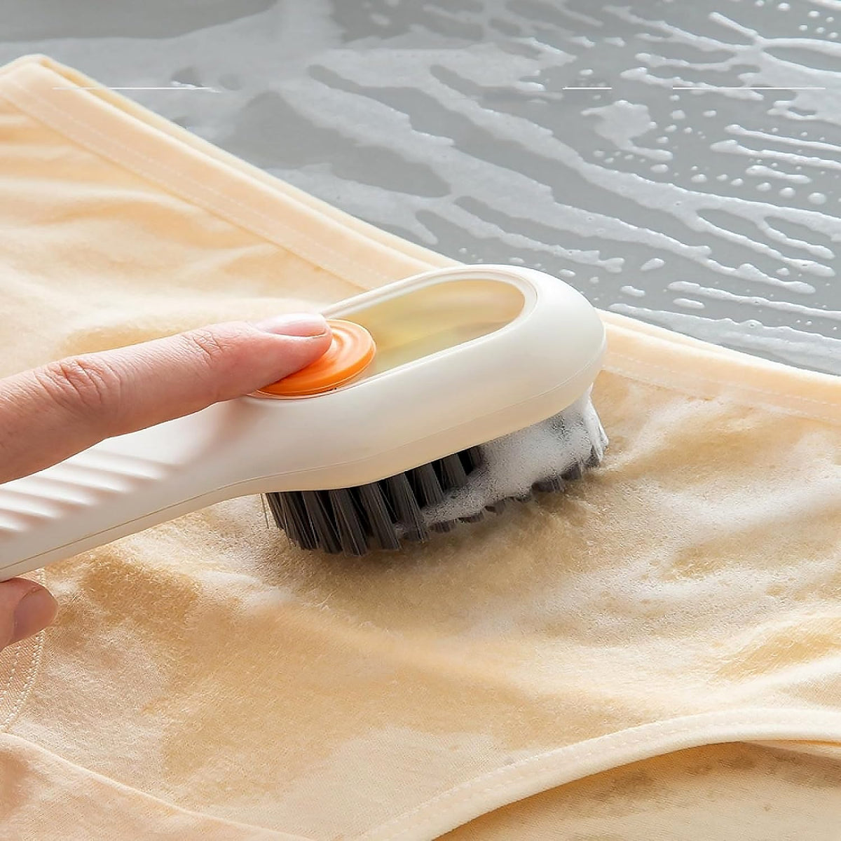 Scrubbing brush with dispenser from Velvet Wipe for multi-purpose cleaning. Main image