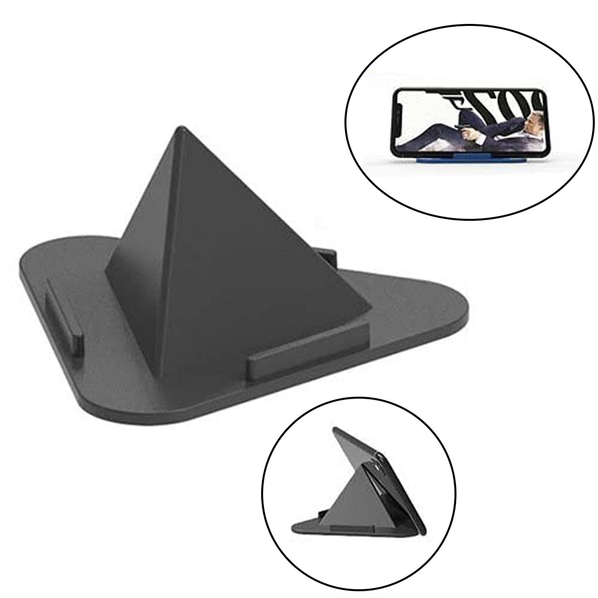 Black Pyramid Mobile Stand on white background showing sleek design Main image