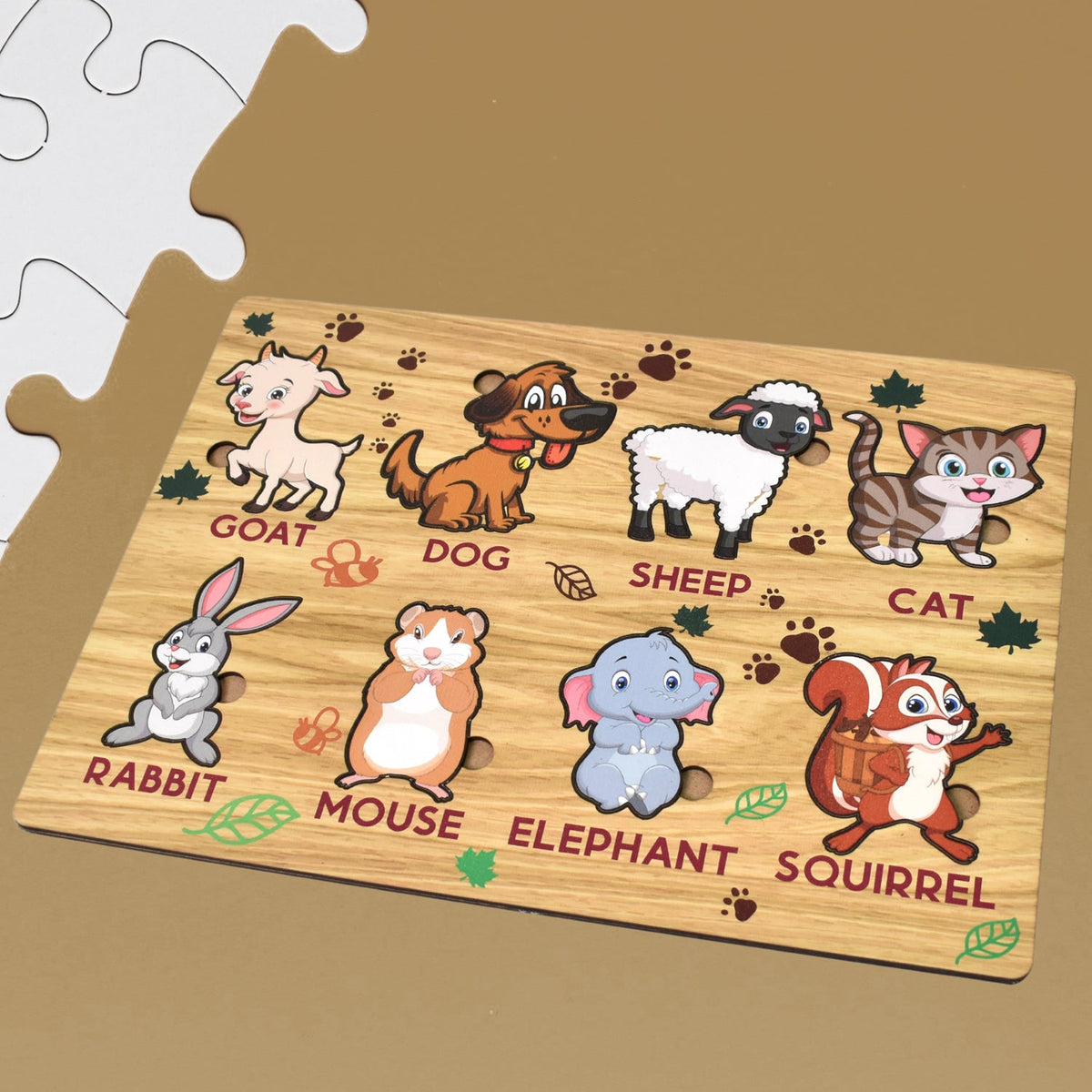 Brightly coloured wooden animal puzzle board for toddlers. Main image