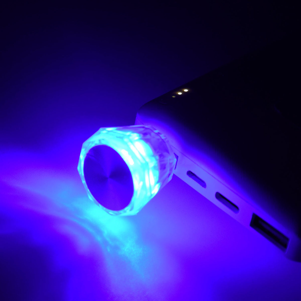 diamond shape USB car interior light glowing with mixed colors. Main image