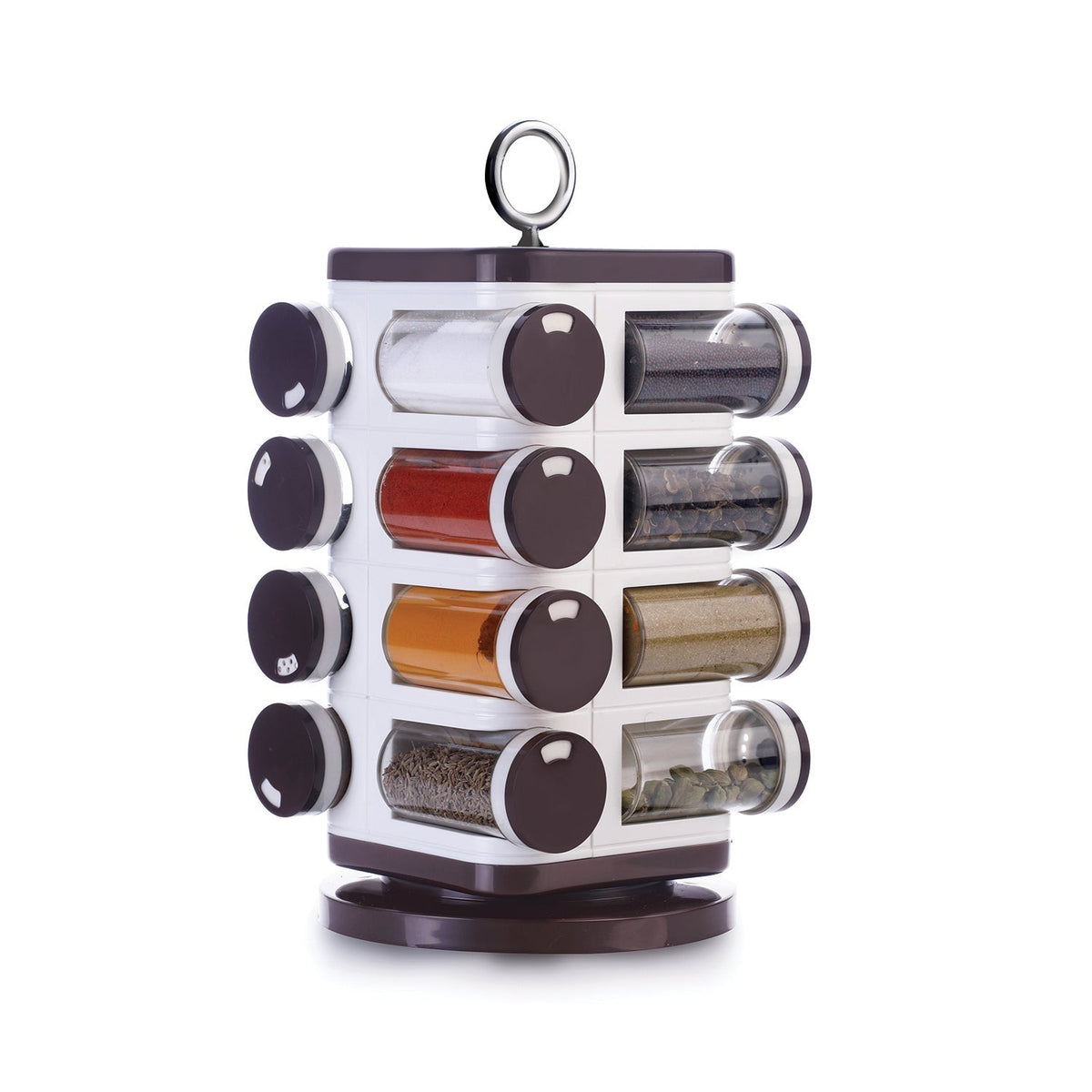 Ganesh revolving spice rack with 16 transparent 100ml plastic jars. Main image