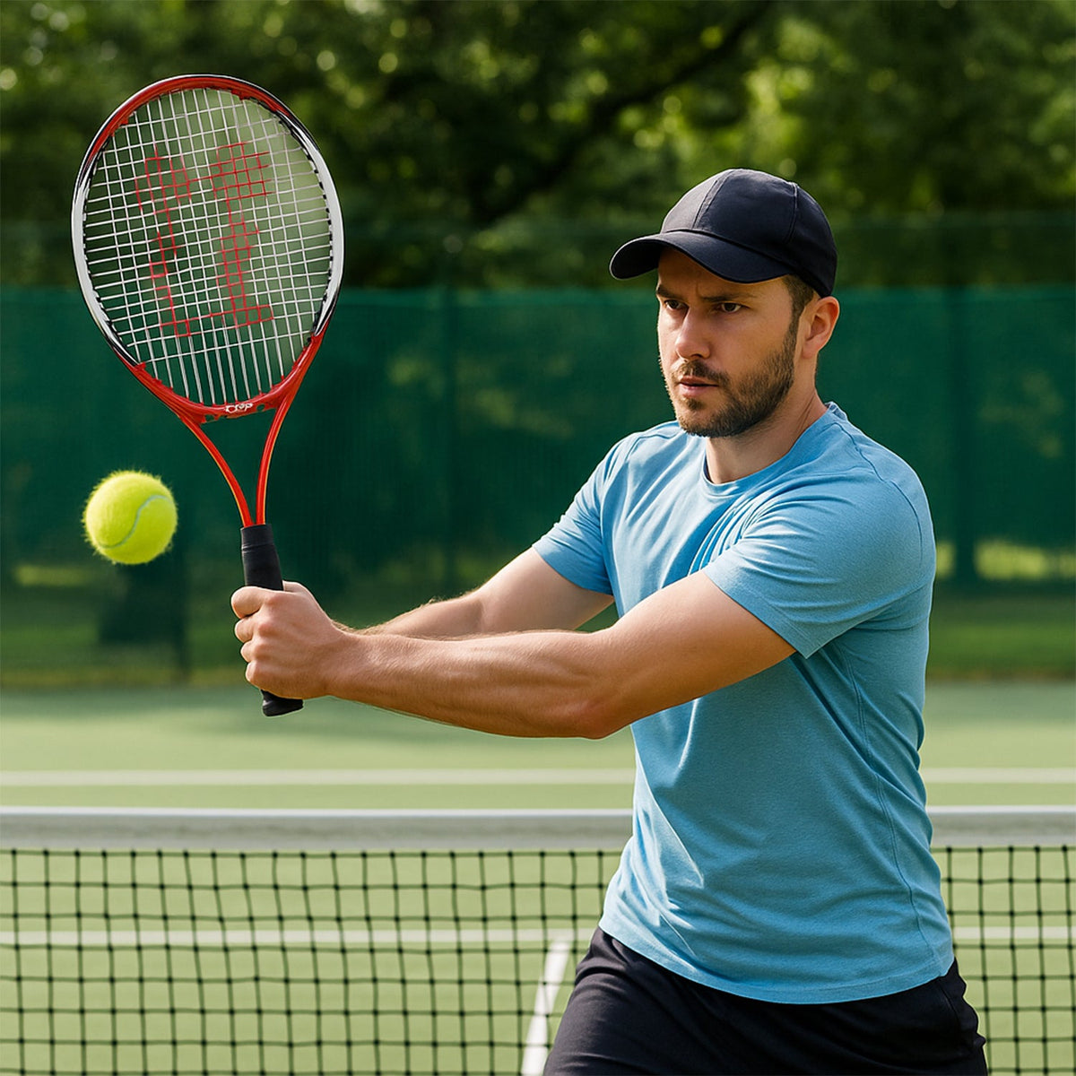 Professional tennis racket with lightweight aluminum frame in red and black design Main image