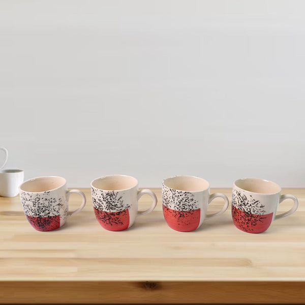 Top view of ceramic cups and glass bowls in 9-piece set