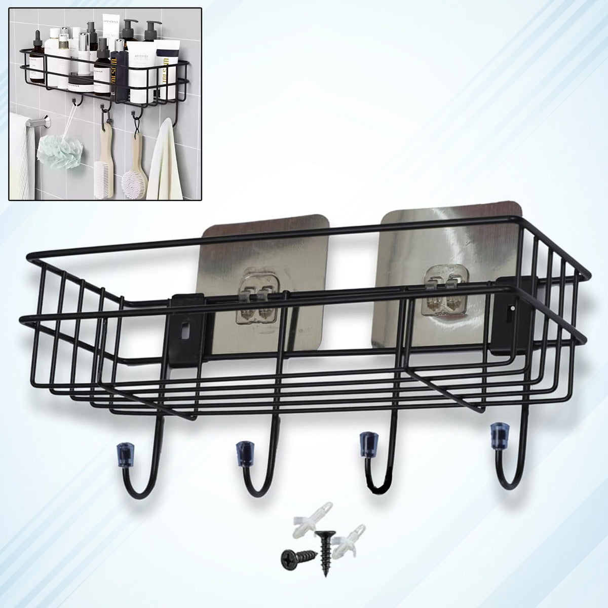 Front view of lightweight 3-in-1 shower shelf rack made of iron Main image