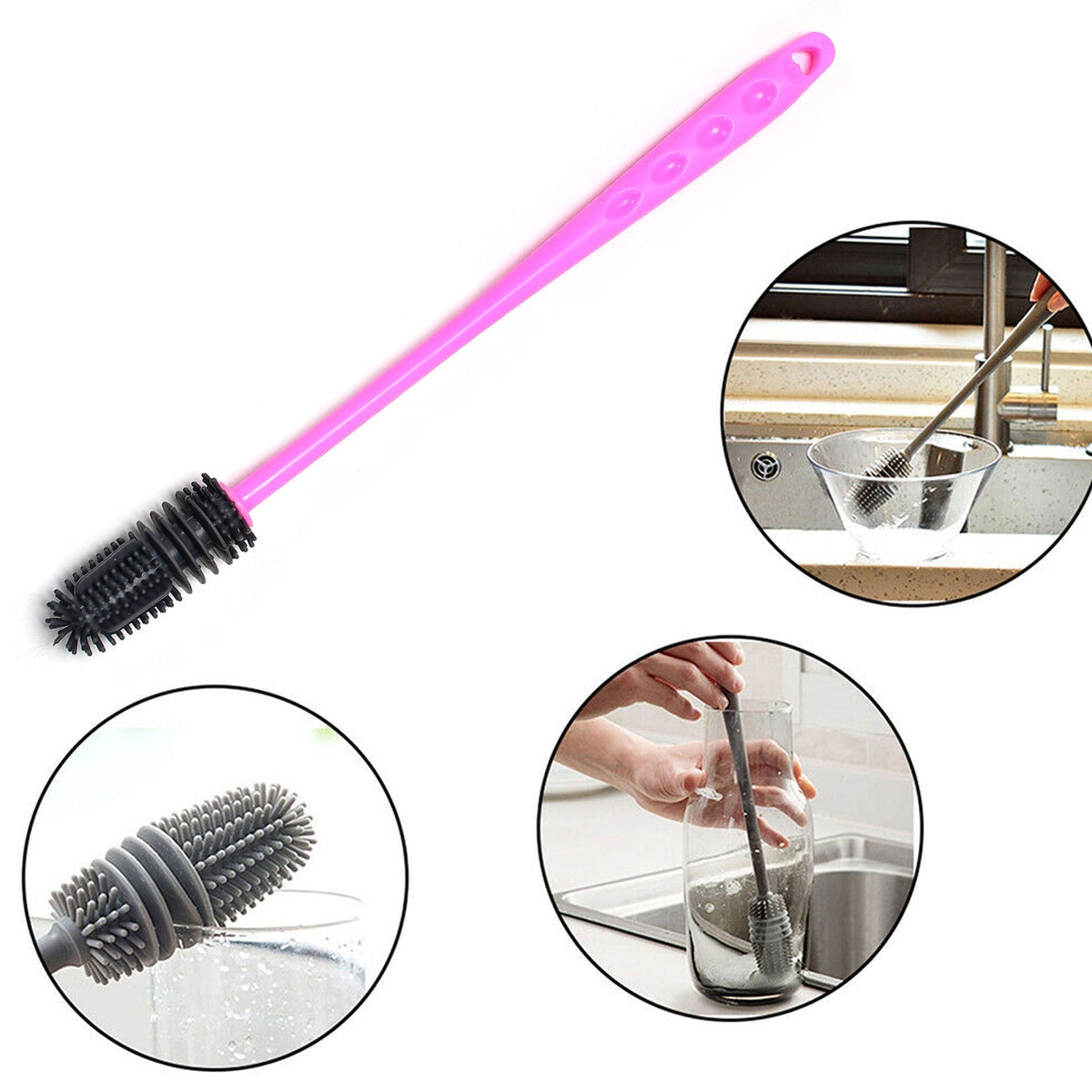 Long silicone Bottle Cleaning Brush for water bottles and narrow containers. Main image