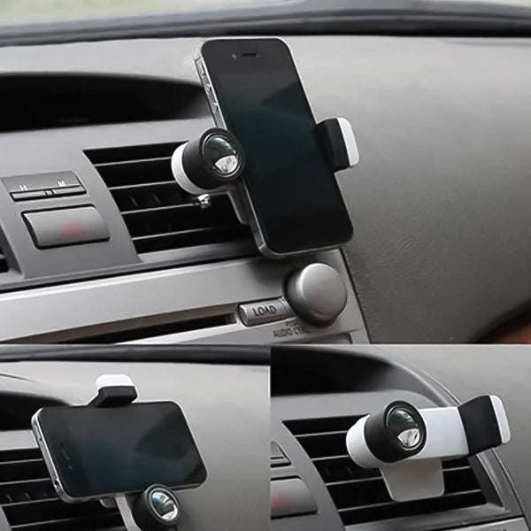 Universal car phone mount with gravity design gripping a smartphone